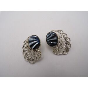 Vintage style Napier clip-on earrings with filigree setting and blue stone